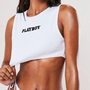 White Playboy rubbed crop top